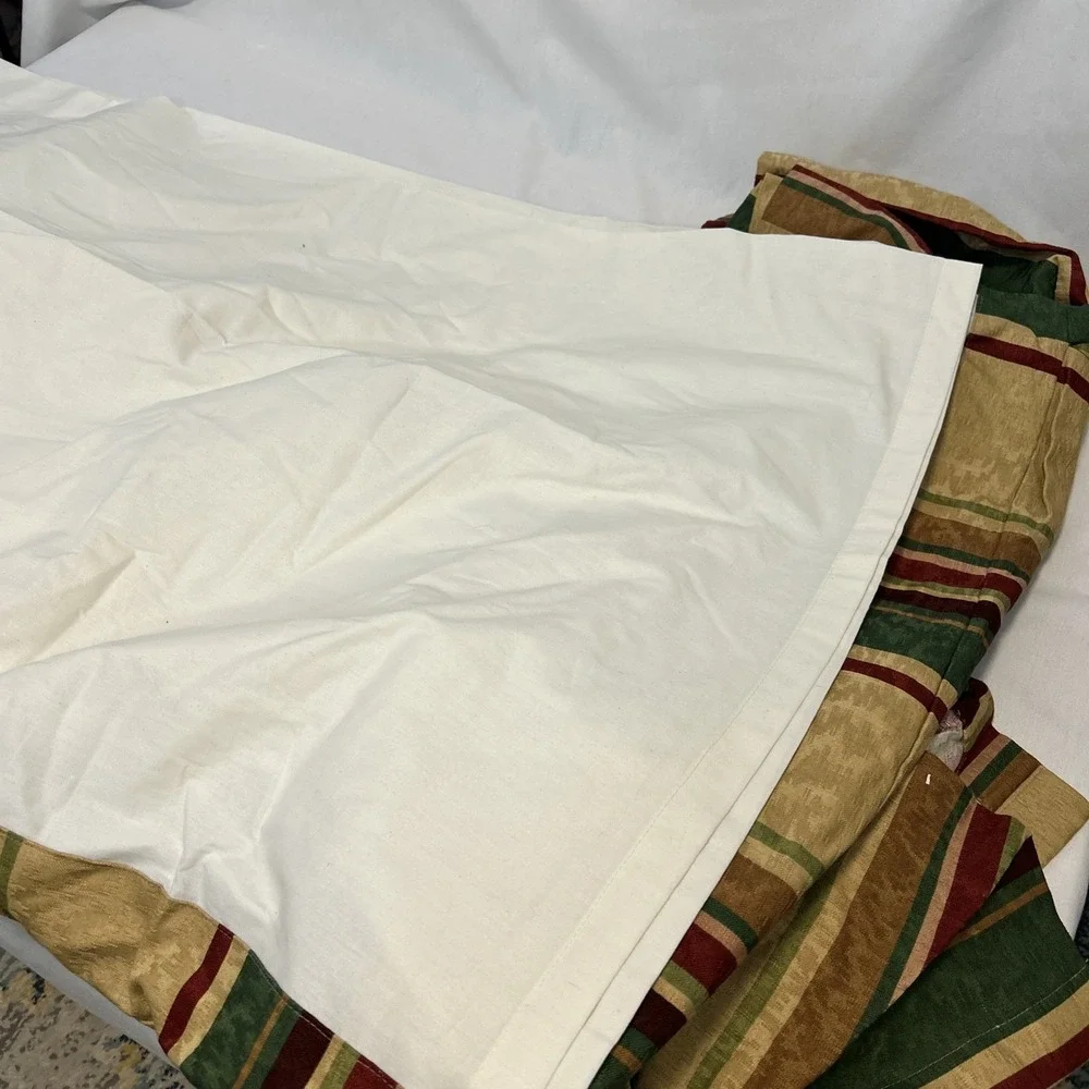 Custom Made Queen Bedskirt and 4 Shams Gold Green Red Stripe Tassel Fringe 1399